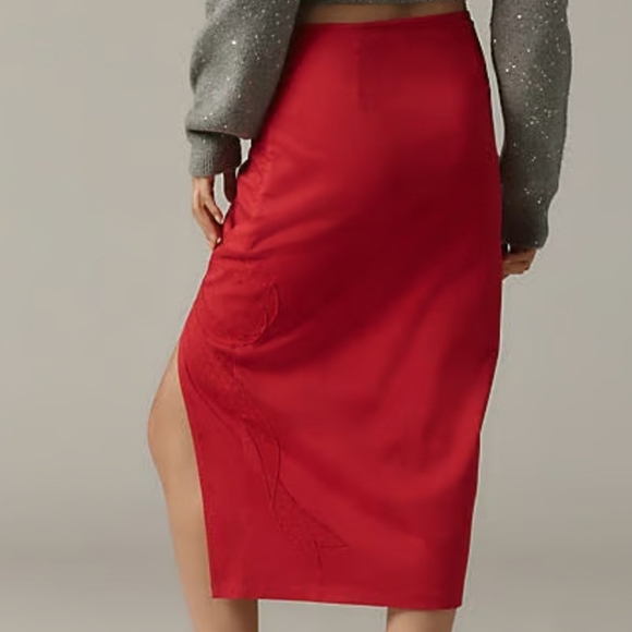 Anthropologie Maeve Bombshell Bow Midi Pencil Skirt In Red Size Large NWT - Picture 6 of 14
